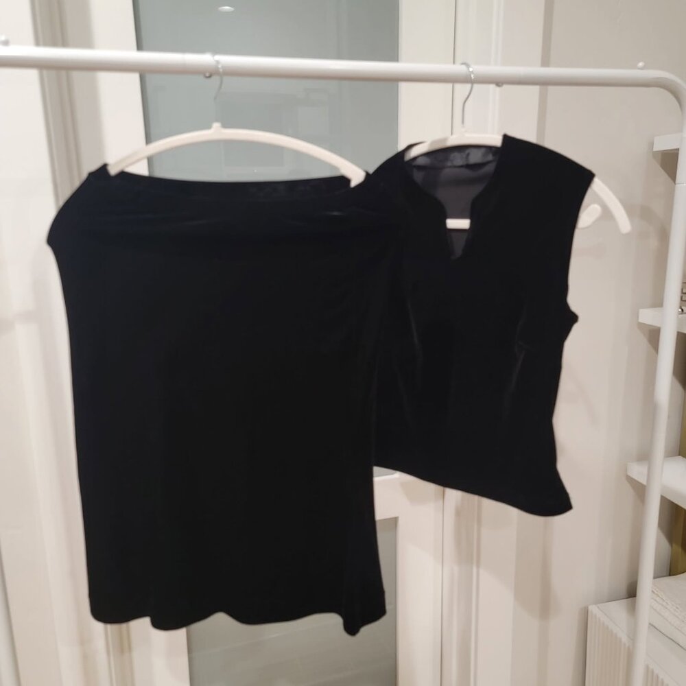 Two Pieces Black French Velet top and Midi Skirt